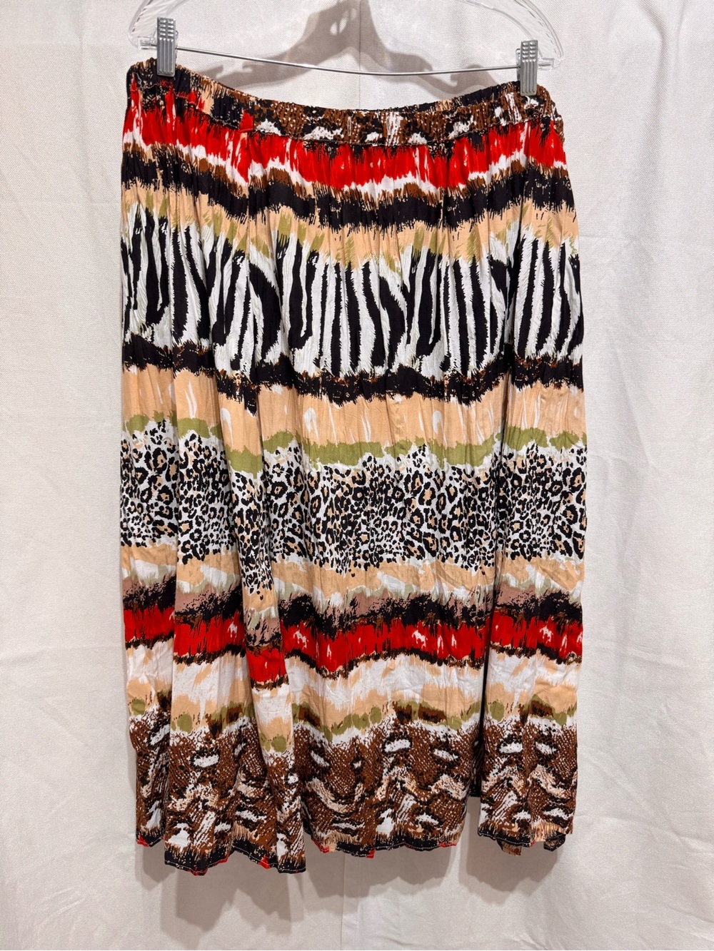 L Ethnic Tribal African Animals Zebra Leopard Boho Safari Skirt Flowy Maxi Multi